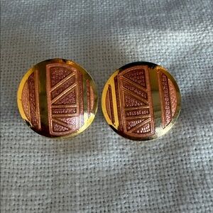 Round Gold, Copper & Rose-Tone Geometric Post Pair of Earrings